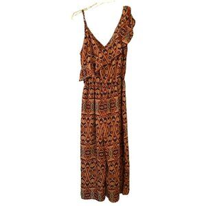 Xhilaration Jumpsuit Tribal Print Single Spaghetti Single Ruffle Sleeve Sz Small